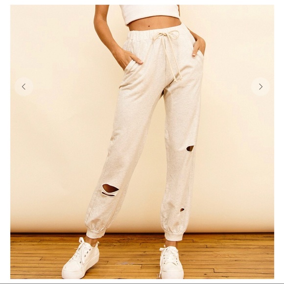 Boho chic Ripped Detail Drawstring joggers - Picture 2 of 5